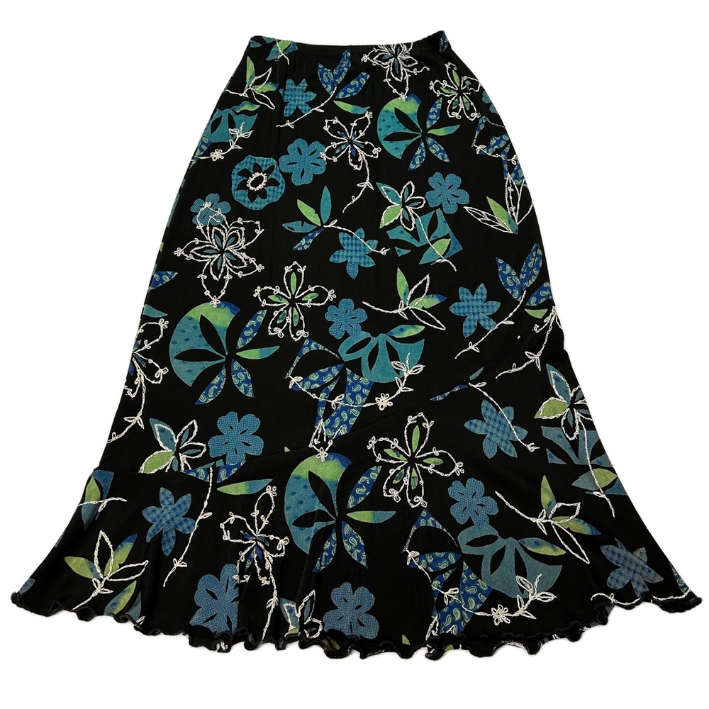 Mirasol Womens Vtg‎ Y2k Maxi Skirt Size M Pull On Stretch Floral Whimsigoth Boho